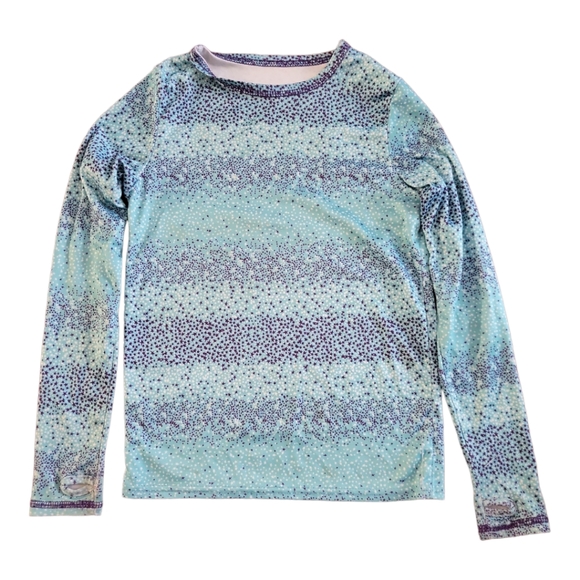 Unknown Other - Girl's Long Sleeve Shirt Stars Silky Soft Shimmery  Sz 8 Blues White